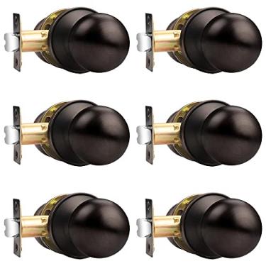 Imagem de Trava de porta de passagem de bronze polido a óleo da Probrico, pacote com 6, Door Knob-Style 607, Bronze Knob-607