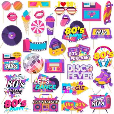 Imagem de Helewilk Acessórios Para Cabine De Fotos Dos Anos 80, 30 Peças, Retrô 80 Meninos E Meninas, Decoração Festa Aniversário, Discoteca, Festas Temáticas Eventos
