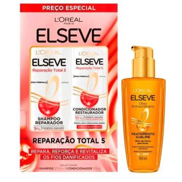 Imagem de Kit Elseve Kit Shampoo 375ml + Condicionador Reparação Total 5 170ml +
