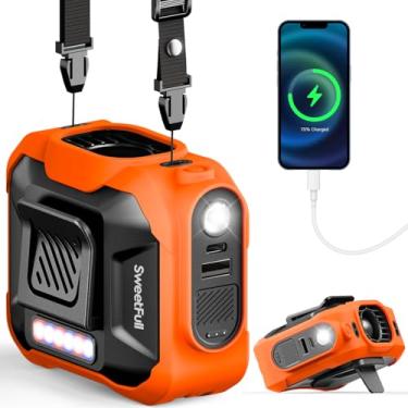 Imagem de SWEETFULL Ventilador de cintura portátil, ventilador pessoal de 10.0000 mAh recarregável com cinto, 15500RPM Clip on Fan com LED SOS e lanterna, 3 velocidades operado por bateria 24H tempo de execução