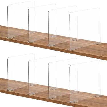 Imagem de Divisórias de prateleira de acrílico transparente, pacote com 8 organizadores ajustáveis de prateleira de armário para qualquer espessura de prateleiras de madeira, separador de divisória de bolsa