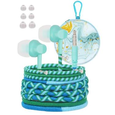 Imagem de GOGOSINIS Fones de ouvido infantis com capa – Fones de ouvido com fio tecidos à mão para crianças, design inspirado em pulseiras coloridas, pontas pequenas, fones de ouvido escolares, fones de ouvido