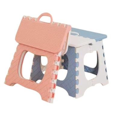 Imagem de Banqueta Dobrável Cadeira Cadeirinha Banco Pequeno De Plástico Resistente Multiuso Com Alça Para Casa Criança Prático (PALHA)