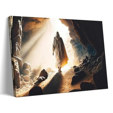 Imagem de Arte de parede em tela emoldurada de Jesus, pintura de decoração de parede Jesus Ressuscitado, pôsteres cristãos impressos imagens para igreja, casa, quarto, sala de estar, decoração de casa 40,6 x 61