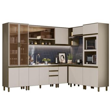 Imagem de Cozinha Modulada Completa de Canto Connect Duna-cristal 8 Módulos MDF com Torre Quente para 2 Fornos