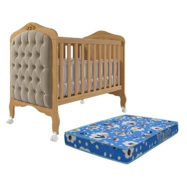 Imagem de Berço Mini Cama Harmonia Nature-branco Com Capitonê E Colchão Physical - Permóbili Baby Nature-branco