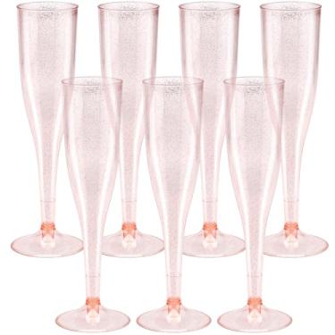Imagem de Xvvirnt Pacote com 30 taças de champanhe de plástico, taças de champanhe de plástico com glitter em ouro rosa, taças de champanhe de 184 g descartáveis, copos de brinde para casamento Mimosa Bar Party