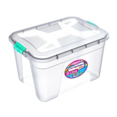 Imagem de Kit caixa organizadora grande transparente com tampa e travas 20 litro