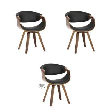 Imagem de Kit 3 Cadeiras Nicole Preta PU Base Giratória - Rivatti