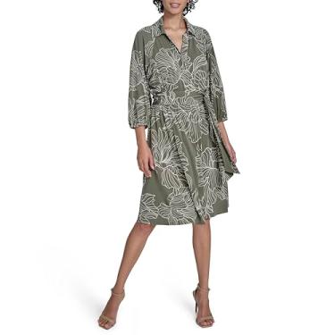 Imagem de Calvin Klein Vestido feminino de jérsei com gola elástica, Caper/Antinque Wht, 46