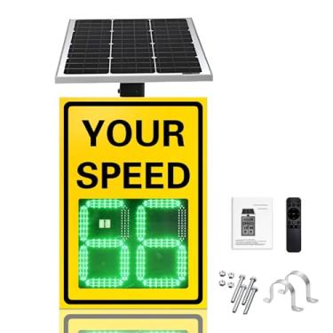 Imagem de Sinal de limite de velocidade de radar alimentado por energia solar com acessórios, distância visual:> 500 m, 50.8 cm x 68.6 cm/61.0 cm x 88.9 cm Display de radar sinal de feedback de tráfego placa de