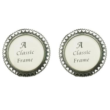 Imagem de Pofectsty Pacote com 2 mini porta-retratos vintage de metal, moldura pequena retrô de 5 x 7 cm em formas redondas retangulares ovais de coração (redonda, prata retrô, 7,5 x 7,5 cm)