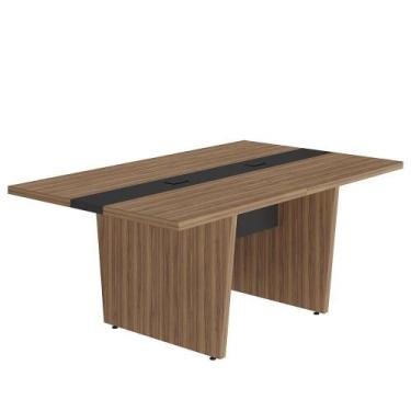 Imagem de Mesa Para Escritório Para Reunião Com 2 Tomadas Nogal/preto - ARTANY