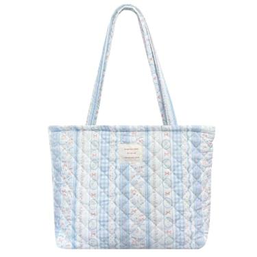 Imagem de Sunwel Fashion Bolsa feminina acolchoada floral com zíper superior para trabalho, viagem, academia, compras, praia, Arco azul