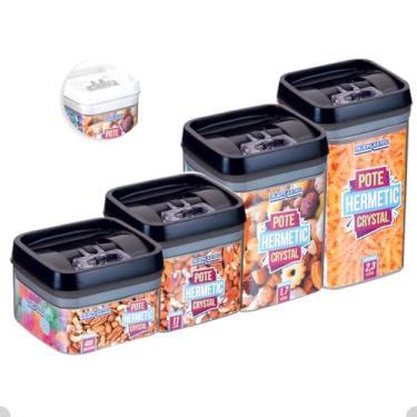 Imagem de Kit 4 Potes Herméticos De Acrílico Com Trava Tamanhos Variados (Preto)