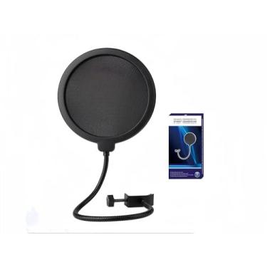 Imagem de LIUSM Filtro de microfone profissional - Protetor de máscara bloqueador de pop de microfone com braço estabilizador de pescoço de ganso flexível de 360°