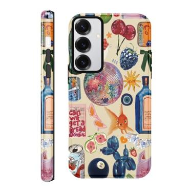 Imagem de Yomjew Linda capa de telefone com padrão de colagem de verão para Samsung Galaxy S23 5G capa de 6,1 polegadas, design de impressão de cereja Coquette 2 em 1, capa de telefone brilhante à prova de