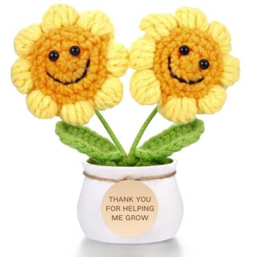 Imagem de Boneca de girassol de crochê positiva feita à mão - Thank You for Helping Me Grow - Presentes de agradecimento para professores, colegas de trabalho, mentor, presente de agradecimento para mulheres