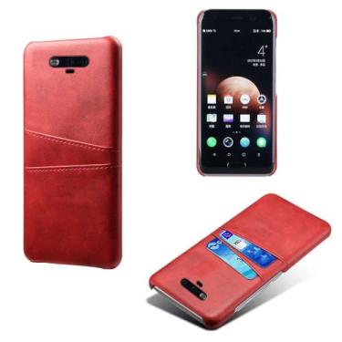 Imagem de Capas Compatível com Huawei Honor Magic,Caso de couro PU-Tampa de telefone a prova de choque com 2 slots de cartão,Proteção anti-impressão digital e anti-gota-Red