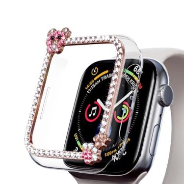 Imagem de AKABEILA Compatível com Apple Watch 4/5/6/SE 40 mm, capa protetora feminina Gils Glitter Diamond Strass Bumper para iWatch Smartwatch Acessórios Bear - ouro rosa