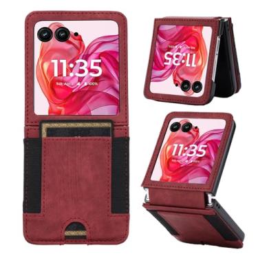 Imagem de JINGANGYU Capa carteira de couro compatível com Motorola Razr Ultra 2025 com compartimento para cartão de proteção de dobradiça flip couro PU robusto antiderrapante protetor contra quedas de corpo