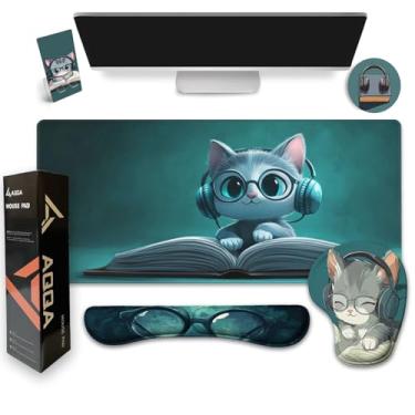 Imagem de AQQA Conjunto de mouse pad, mouse pad ergonômico com descanso de pulso, mousepad confortável com superfície de suporte de pulso lisa e base de poliuretano antiderrapante para acessórios de mesa de