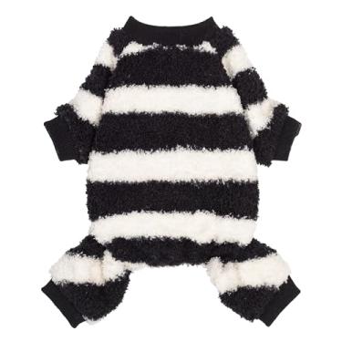Imagem de Fitwarm Pijama listrado felpudo para cães, roupas de inverno para cães pequenos, meninas e meninos, macacão de lã para cães, pijama macio para cães, preto, branco, 2GG