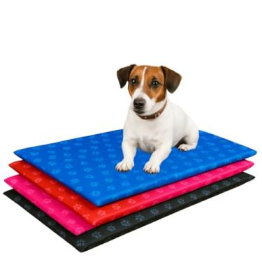 Imagem de Colchonete Impermeável para Cães, 70x50cm, Espuma Compacta, Capa Removível, Multicolorido, Uso Interno e Externo (azul com patinhas)