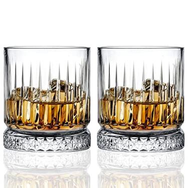 Imagem de Conjunto de 2 copos de uísque, copos de coquetel de cristal, copos de bourbon canelados, à moda antiga, copos de pedras cortadas em diamante para conhaque, uísque, uísque, licor, gin e tônico, 355 ml