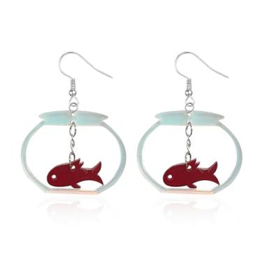Imagem de Peasimy Brincos de aquário coloridos de acrílico transparente, leves, fofos, divertidos em forma de peixe, brincos pendentes para mulheres, joias com tema oceânico, Large, Acrílico, Sem pedra preciosa
