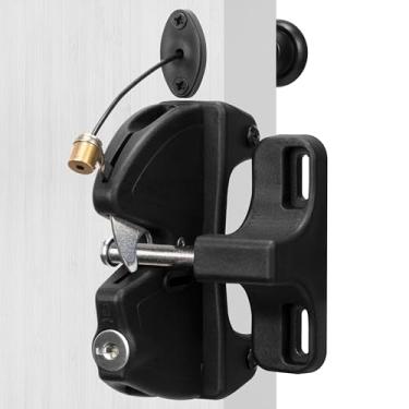 Imagem de Trava de porta de 2 lados com trava de chave com cabo de mola e chave, trava de cerca de portão bidirecional para portões externos, fechadura de porta de bloqueio, ferragens para metal, madeira, vinil