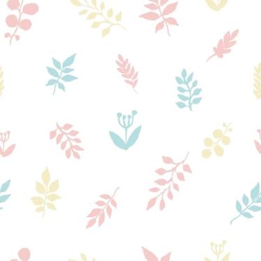 Imagem de Papel De Parede Folhas Galho Flores Autocolante Lavável 3m