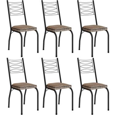 Imagem de Kit 6 Cadeiras Aço Carbono Tubular Metálica Acabamento D-25 Luana Preto-rattan
