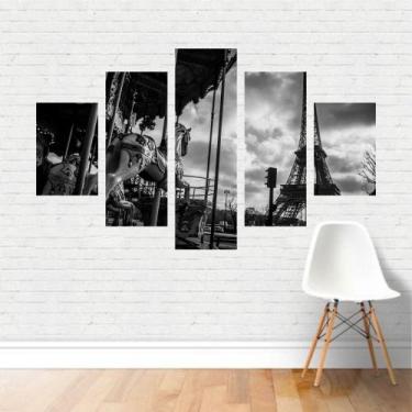 Imagem de Quadro Preto Branco Paris França Carrossel Torre Eiffel Canv - Plinpli