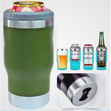 Imagem de Copo Térmico Porta Lata Garrafa Long Neck Copo Abridor (Verde-escuro)