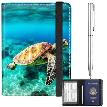 Imagem de BFDHGQZC Capa para cartão de passaporte e vacina, combo de porta-passaporte para viagem, couro PU, bloqueio RFID, compartimento para cartão de vacina, com alça elástica e caneta, para mulheres e