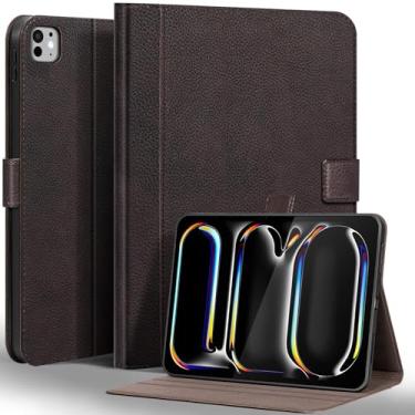 Imagem de Gexmil Capa de couro genuíno para iPad Pro de 13 polegadas M4 2024 com fecho magnético, suporte ajustável, capa protetora à prova de choque de couro de primeira linha inteligente, hibernar/despertar