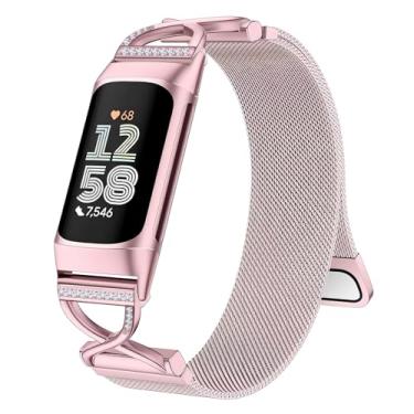 Imagem de Hopply Pulseira masculina em forma de X, compatível com Fitbit Charge 6/Charge 5, pulseira ajustável de malha de metal de aço inoxidável, alça milanesa, para Fitbit Charge 6/Charge 5 Advanced Fitness