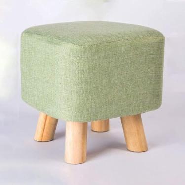 Imagem de Puff Footstool, Puff De Madeira Puff Banquetas Quadradas Almofada De Madeira 4 Pernas Removível Tecido Lavável Pequeno Banco Quarto Sala De Estar Varanda Trocadores De Sapatos, Green, 3D x 2W x 1H cm