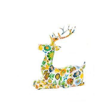 Imagem de Resina Sika Cervo Escultura Ornamento Decorativo de Natal Estatuetas Colecionáveis Loja Escritório Casa Armário de Entrada Decoração Artesanato (Sit Flower)
