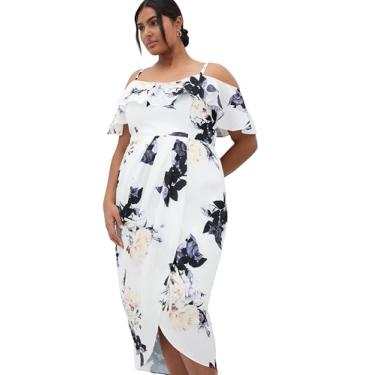 Imagem de City Chic Vestido feminino plus size - midi drapeado floral, Floral creme, 54