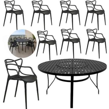 Imagem de Mesa Varanda Alumínio 1,60m Centro Giratório 8 Cadeiras Alegra Polipro