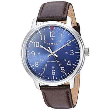 Imagem de Relógio masculino Timex TW2R85400 clássico 43 mm marrom/azul com pulseira de couro