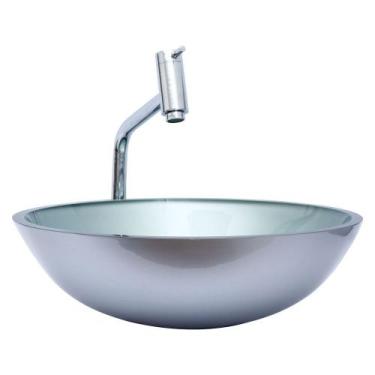 Imagem de Kit Banheiro Cuba Vidro Redonda 35 cm + Torneira + Válvula - Lopazzi, 