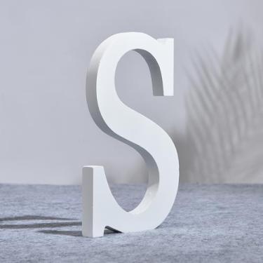 Imagem de AOOLADA Letra S de madeira de 25 cm para decoração de parede, letras grandes de madeira branca para artesanato DIY e decoração de festa de aniversário de casamento, letras do alfabeto em pé pintáveis