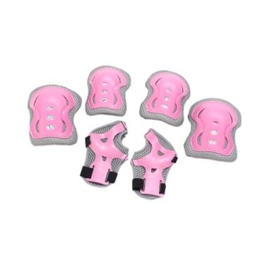 Imagem de Dynwave Conjunto de protetores de pulso, cotovelo, joelho, protetores de skate, equipamento de proteção infantil para skate, ciclismo e atividades ao ar livre, Rosa Cinza