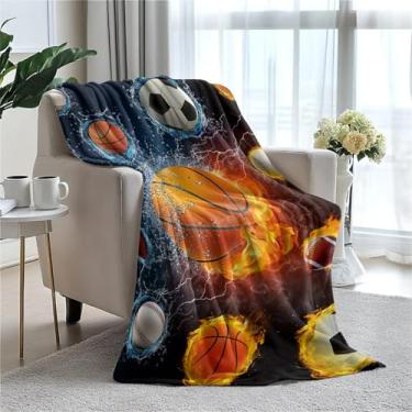 Imagem de Cobertor de lã de basquete Water Fire 127 x 152 cm para sofá cama, cobertor de flanela de microfibra super macio e aconchegante leve para mulheres, homens e crianças