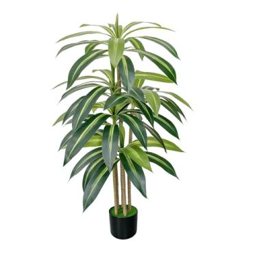 Imagem de JiaoBaba Árvore artificial Dracaena 1,5 m, planta artificial Dracaena com tronco de madeira natural e folhas realistas, plantas artificiais para decoração de casa, escritório, casa, ambientes internos