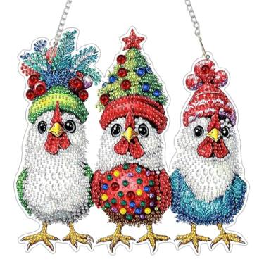 Imagem de Kits de pendurar arte de diamante de Natal para adultos, kits de pingente de pintura de diamante de frango, faça você mesmo acrílico 5D diamantes de cristal em formato especial, ornamento de pintura