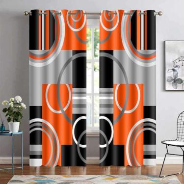 Imagem de Cortinas blackout geométricas cinza laranja para quarto, cortina de escurecimento de ambiente xadrez abstrata moderna cinza branco para sala de estar, 2 painéis, 132 x 213 cm de comprimento